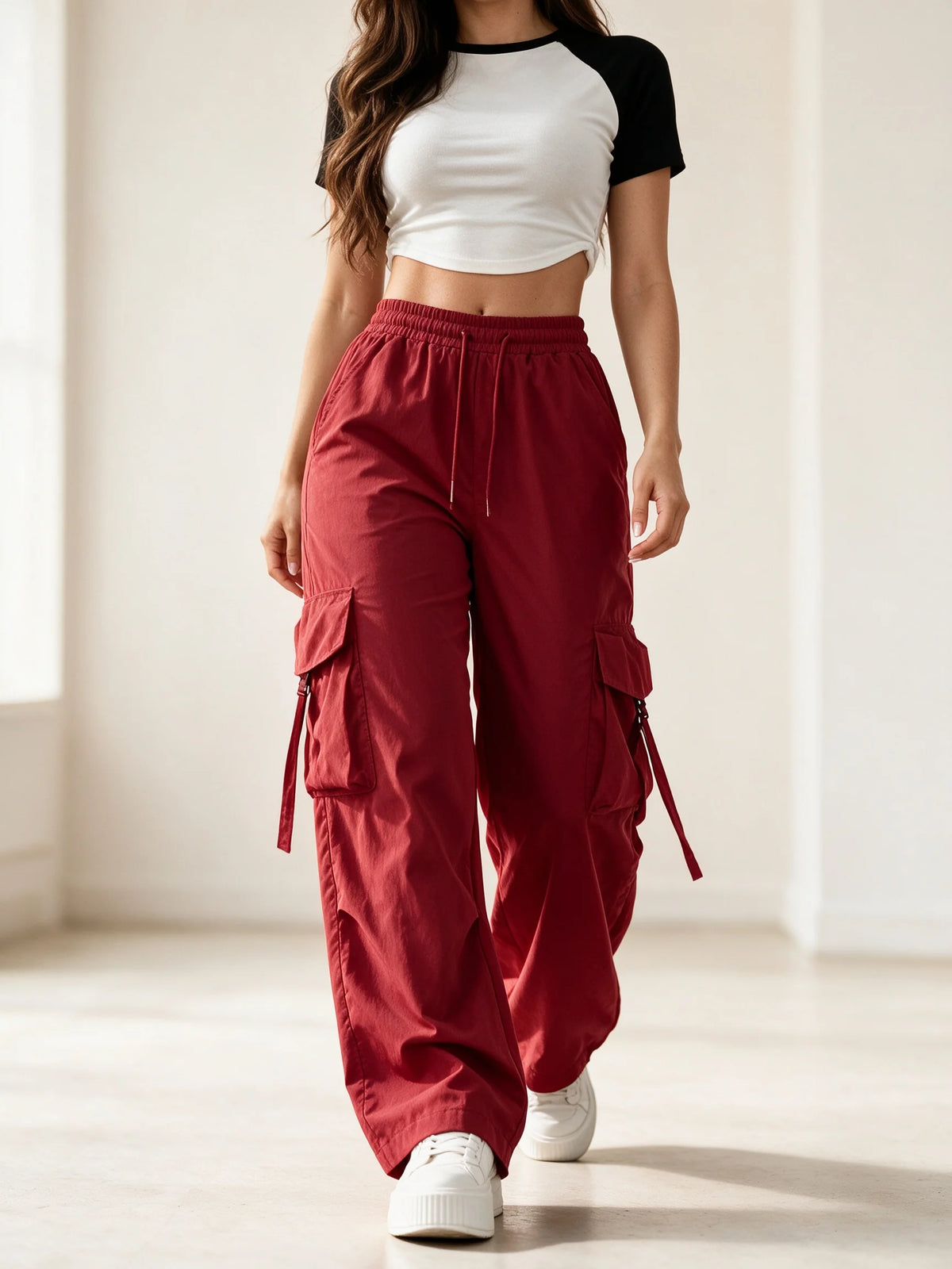 Women's High Waist Cargo Pants Quick Dry Lightweight Elastic Trousers