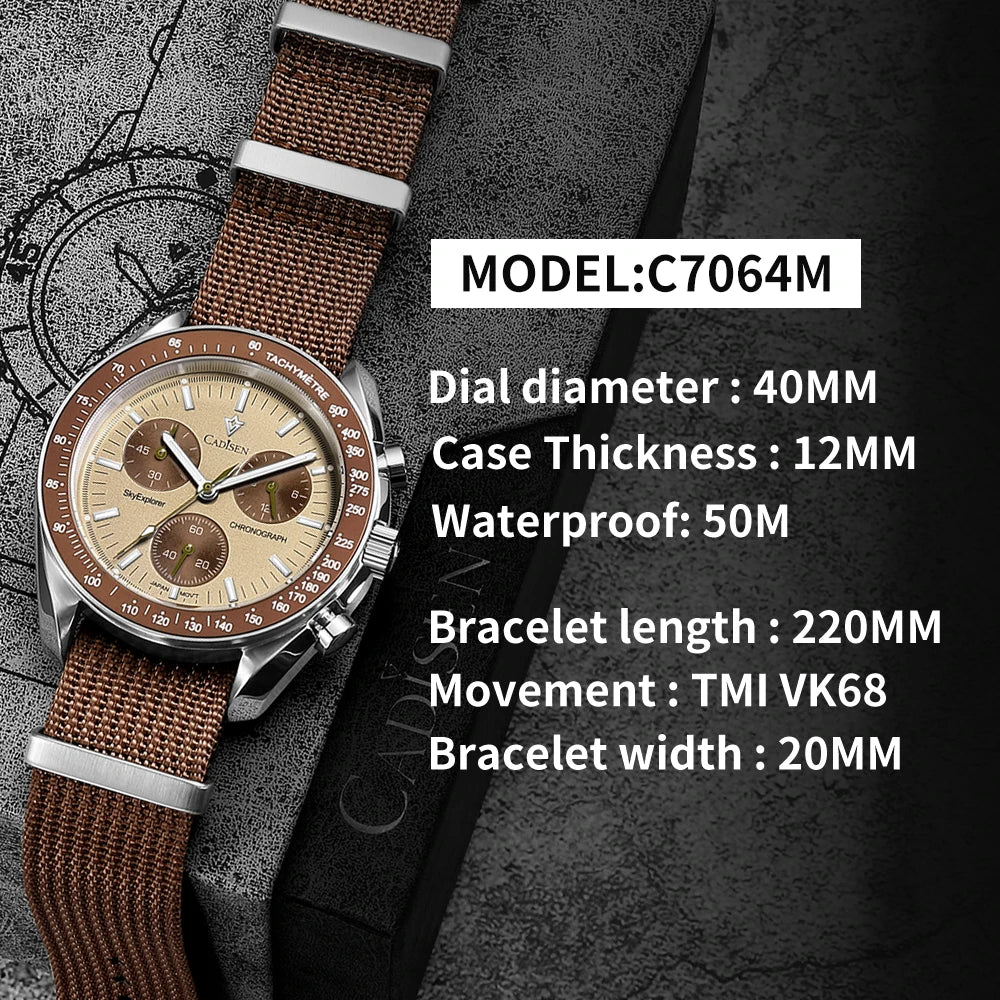 Cadisen Mens Quartz Chronograph Watch With Sapphire Crystal For Men