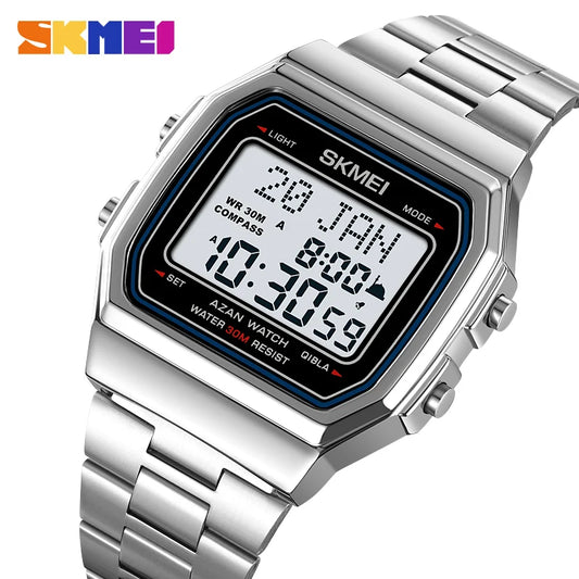 SKMEI 2113 Mens Prayer Azan Compass Alarm Hijri Islamic Digital Wristwatches New Back Light Display Stopwatch Sports Watches