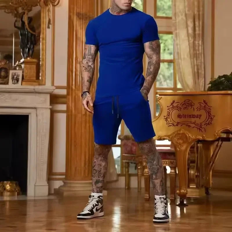 Mens Breathable Summer T Shirt And Shorts Two Piece Set
