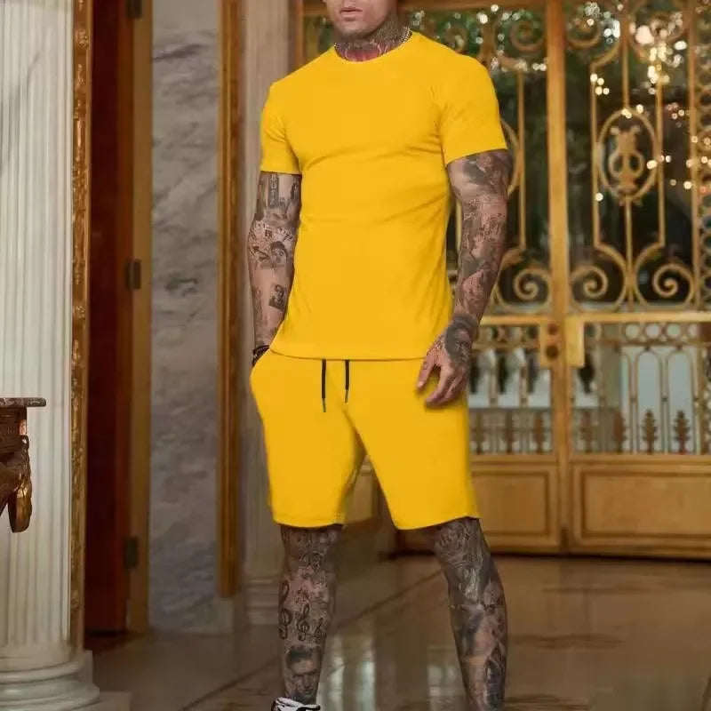 Mens Breathable Summer T Shirt And Shorts Two Piece Set