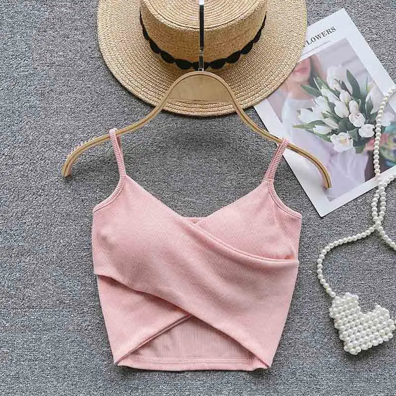 Yezw Irregular Casual Camisole Women Solid Slim Tank Top Strap Design