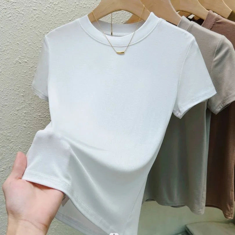 LYNMOLY Women Slim Casual T Shirt Crew Neck Short Sleeve