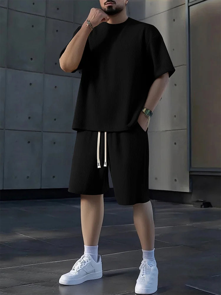 Men's Athletic Crew Neck Short Sleeve Shorts Set Breathable Fabric