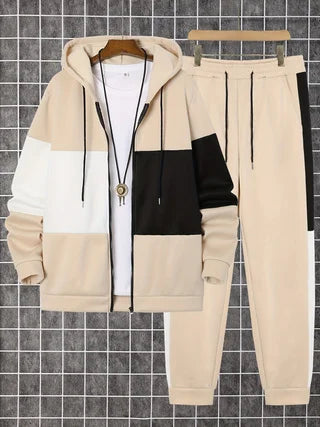 Men's Autumn Winter Printed Two-Piece Sweatshirt and Sweatpants Set