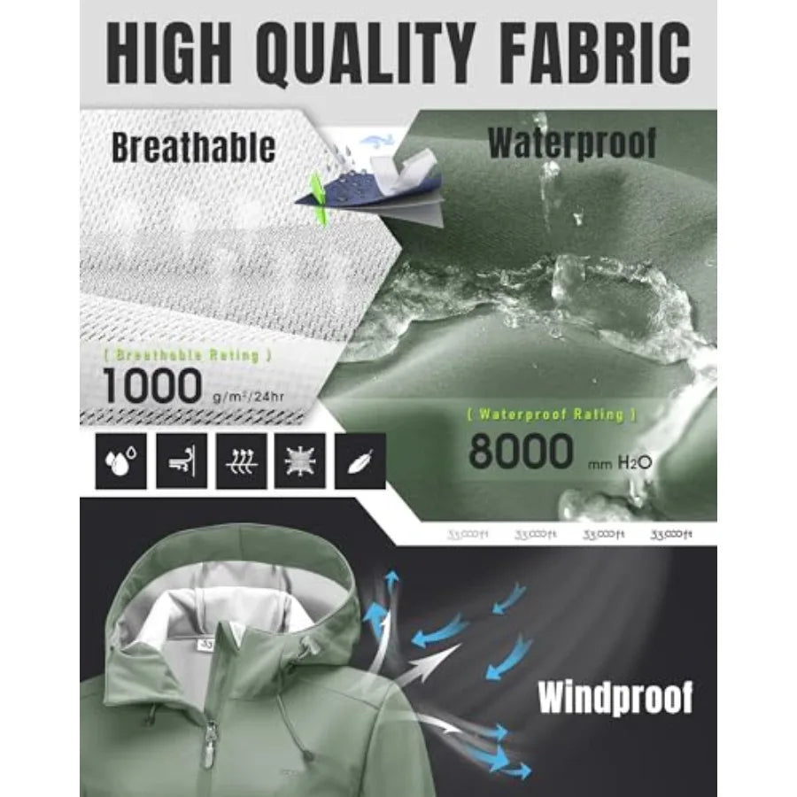 33000Feet Womens Softshell Waterproof Hooded Jacket For Outdoor Hiking