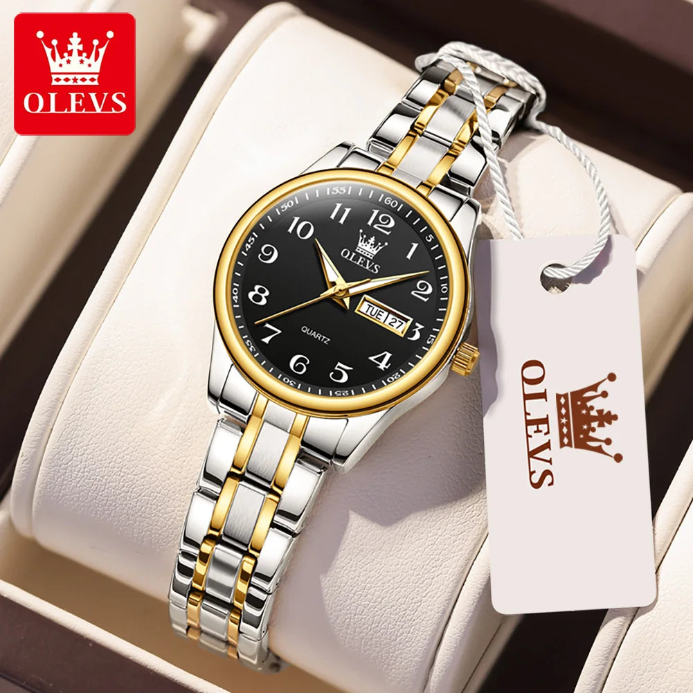 OLEVS Quartz Watch Women Fashion Stainless Steel Waterproof Luminous Luxury