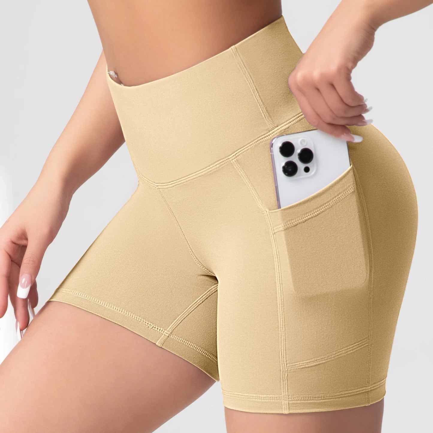 CHRLEISURE Yoga Shorts Pockets High Waist Butt Lifting Fitness