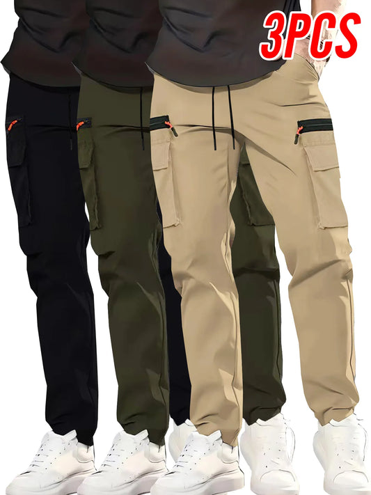 Men's Zipper Cargo Pants With Multiple Pockets Straight Leg Fit