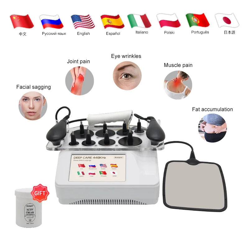 Upgrade 448K INDIBA Physical Technology Tecar Deep Warmth CET RET RF Microcurrent Relieves Muscle Soreness Massage Shaping and Weight Loss Device Burning Fat Tighten the Skin Promote Lymphatic Circulation