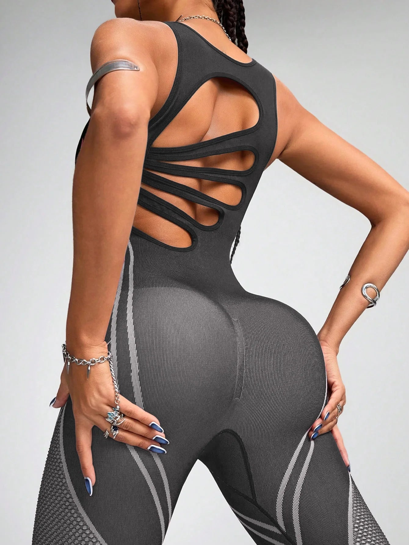 Womens Yoga Jumpsuit Fitness Training Suit Splicing Design
