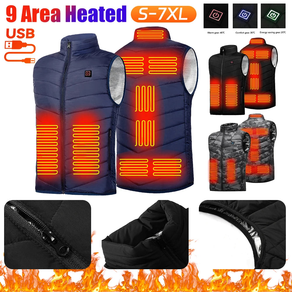 9 Heated Vest Zones Electric Heated Jackets Men Women Sportswear Heated Coat Graphene Heat Coat USB Heating Jacket For Camping