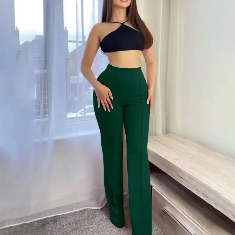 Ladies' Slim Fit Bell Bottom Pants High Waist Wide Leg