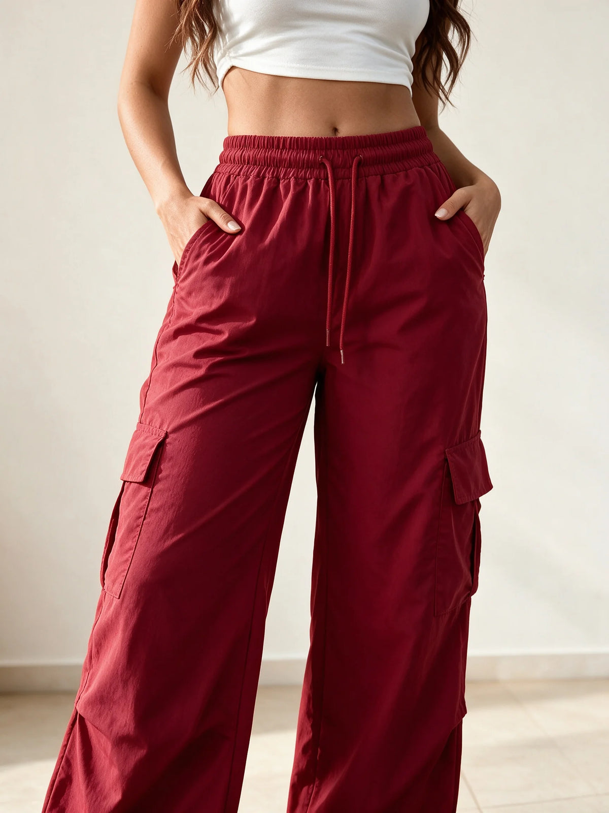 Women's High Waist Cargo Pants Quick Dry Lightweight Elastic Trousers