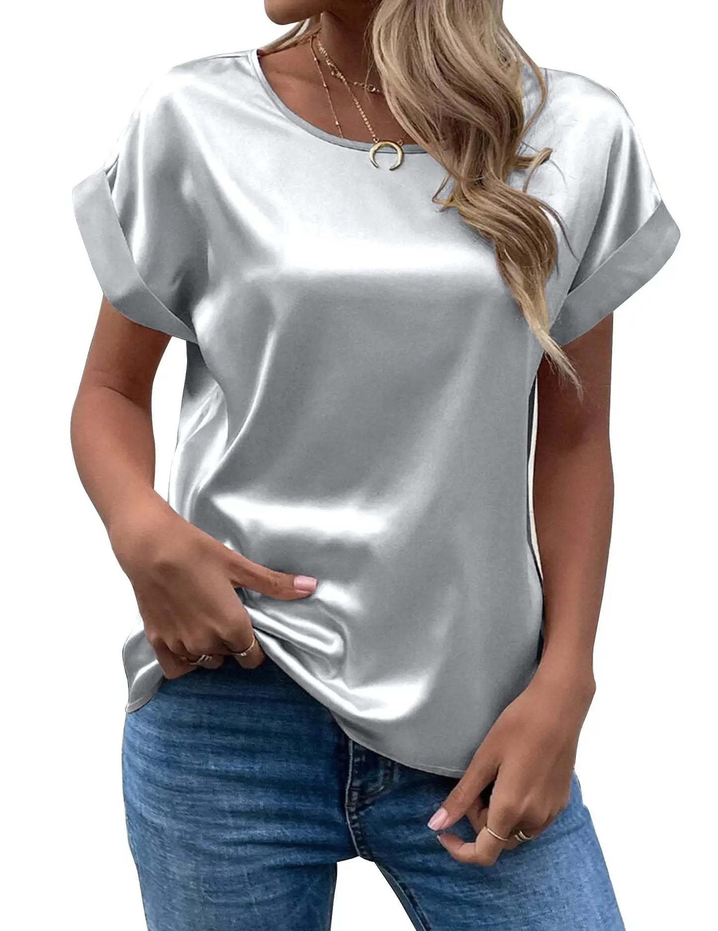 ZOCI Women's Short Sleeve Mercerized Cotton Round Neck Top