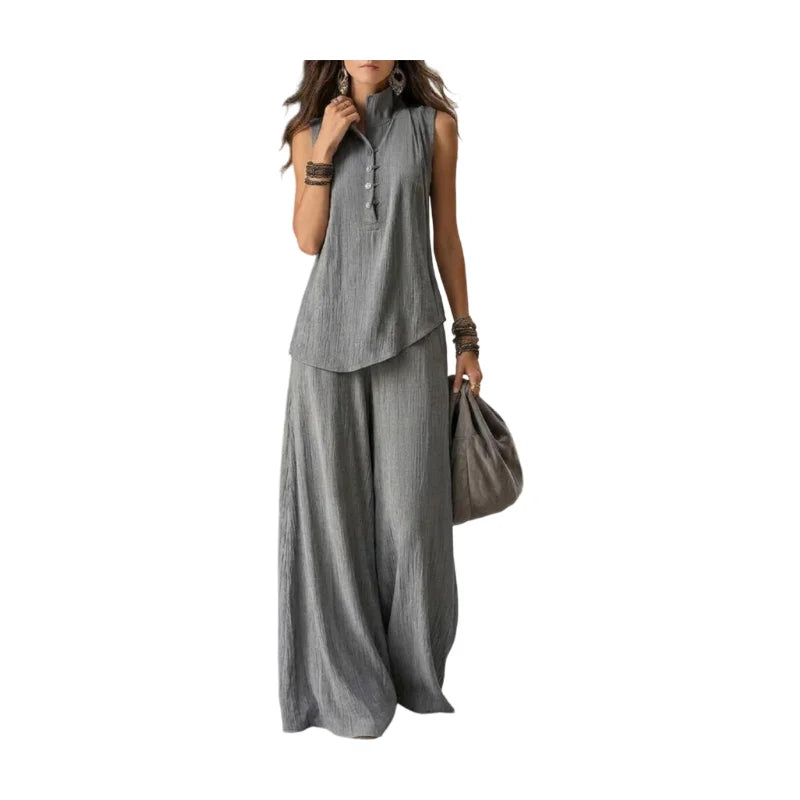 Women's Mock Neck Sleeveless Top Wide Leg Pants Set