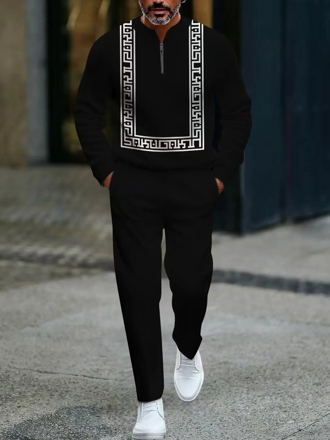 2-piece set, European and American men's fashionable sports long-sleeved top and long pants set