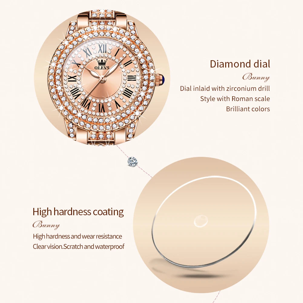 OLEVS 9943 Diamond Women's Watch Stainless Steel Quartz Wristwatch