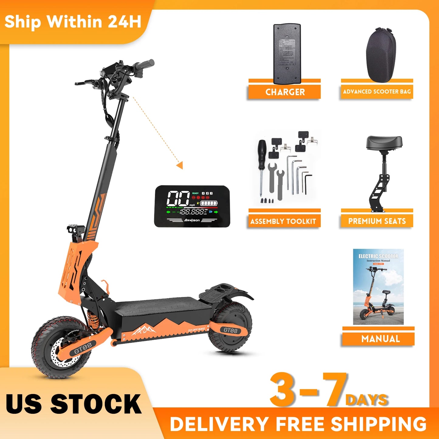 Arwibon 5600W Dual Motor Electric Scooter Foldable 46 MPH Top Speed