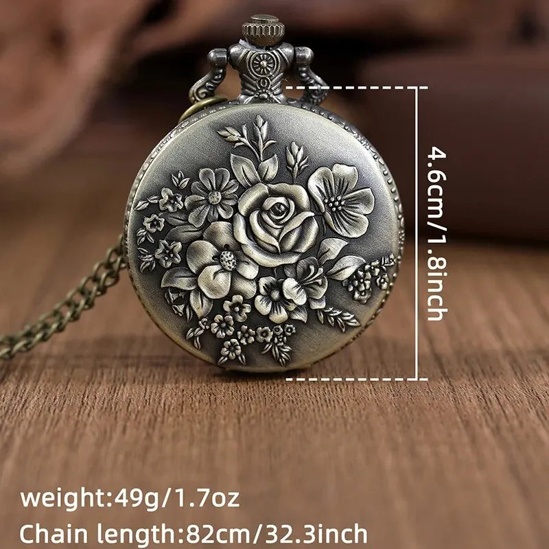 Roman Numerals Quartz Pocket Watch Unisex Hollow Carved Design Necklace Gift