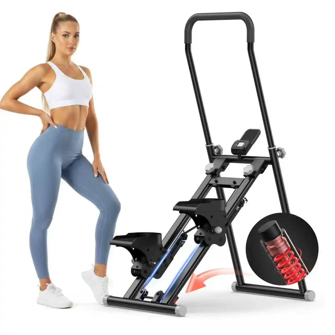 Compact Folding Stair Climber For Home Gym With Shock-Absorbing Spring
