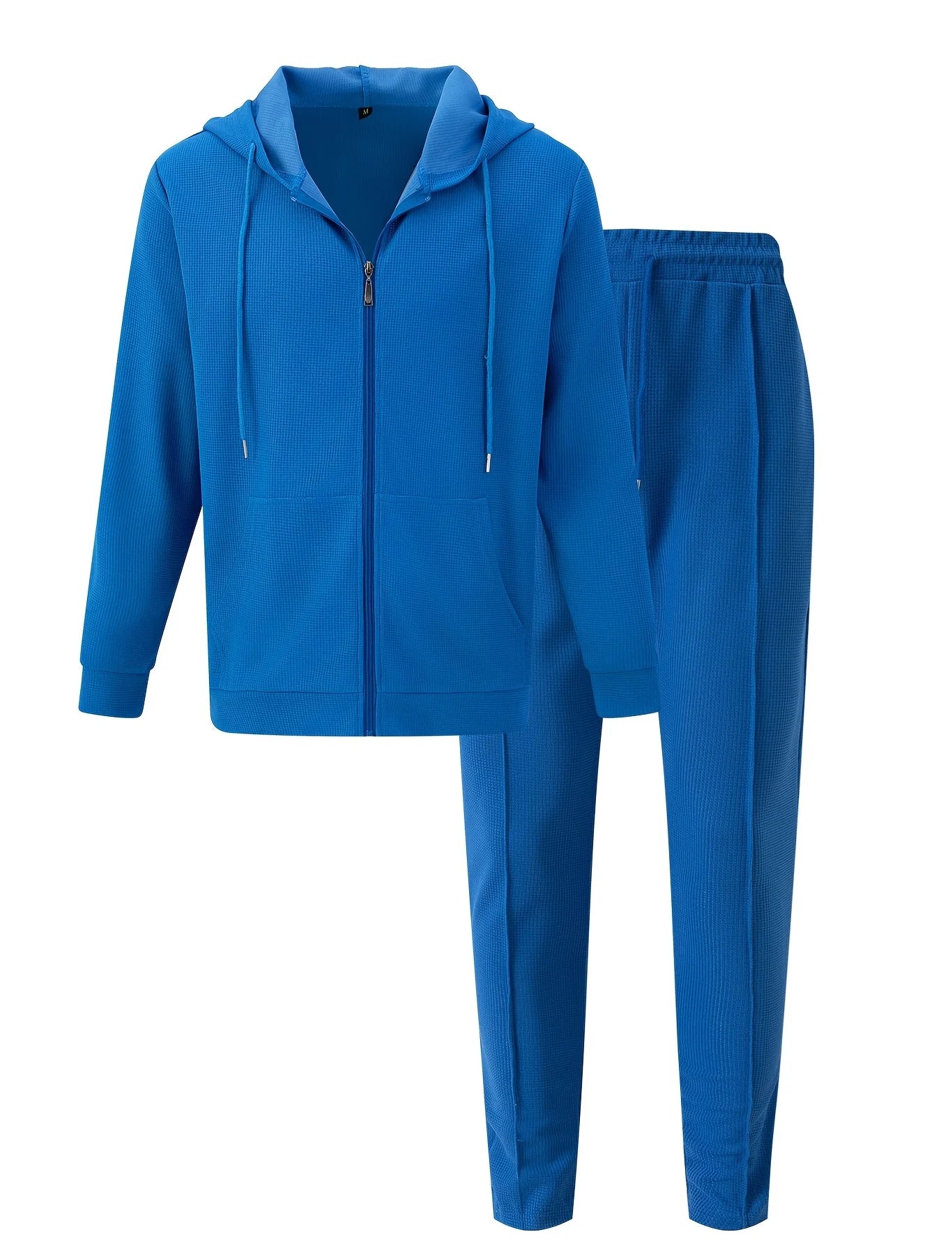 NONECN Spring Autumn Mens Waffle Tracksuit Set Hooded Jacket Pants