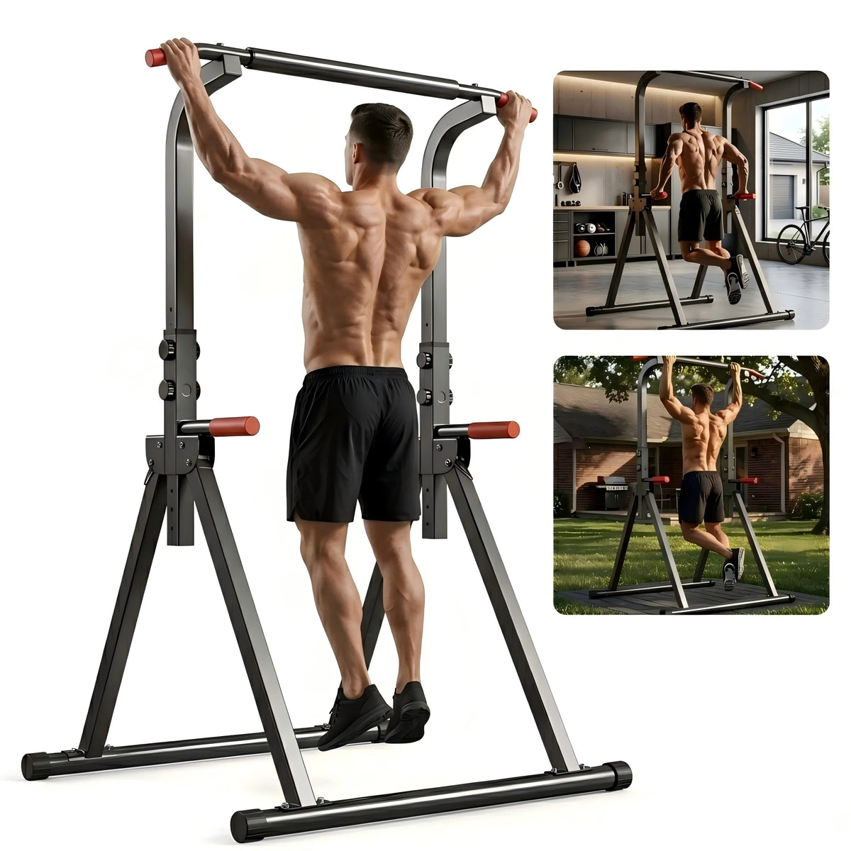 Foldable Power Tower Pull Up Bar Multi-Function Dip Station Strength Training