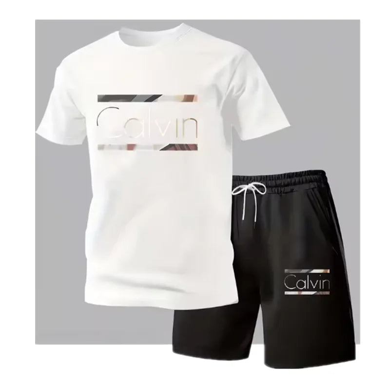 Casual Men's T Shirt Shorts Set With 3D Letter Print