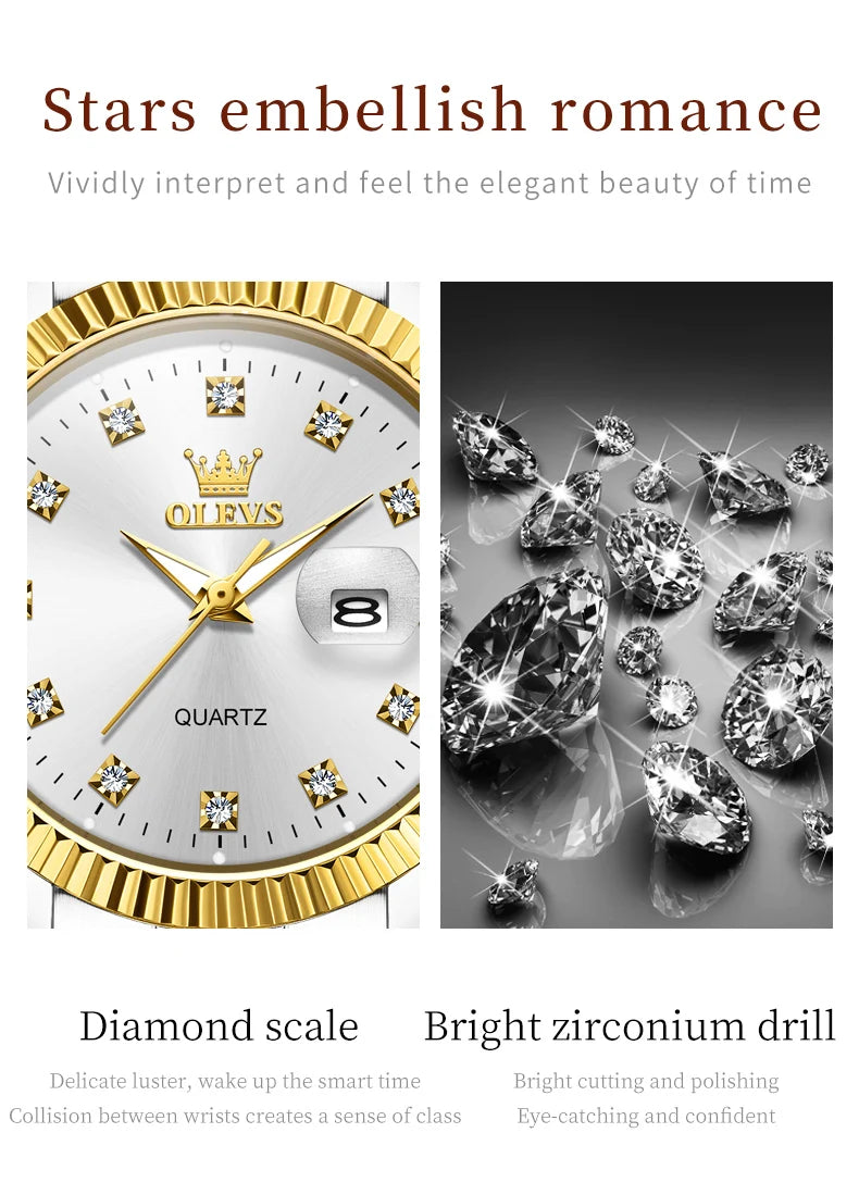 OLEVS Luxury Diamond Ladies Wristwatch Stainless Steel Waterproof