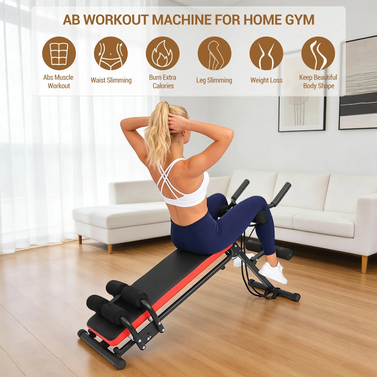 HiMISS Foldable 2-in-1 Adjustable Ab Bench Glider With LCD Display