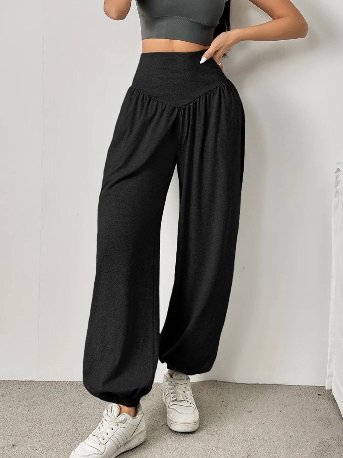Women's High Waist Cuffed Lantern Leggings with Pockets for Fitness