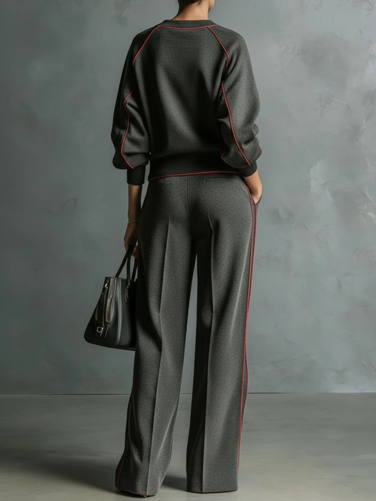Women's Two Piece Striped Suit Long Sleeve Wide Leg Pants