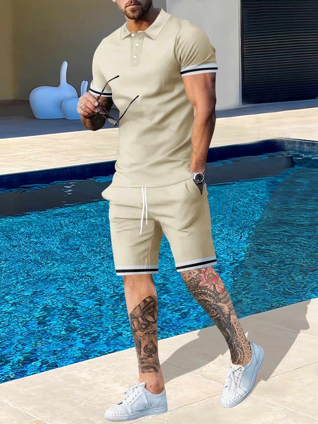 Men's Summer Polo Shirt And Shorts Athleisure Two Piece Set