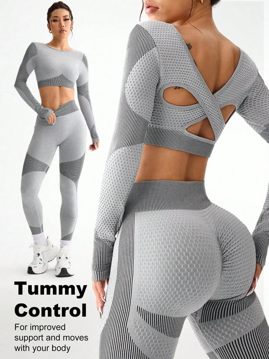 Ovesport CN Women's Running Tight Breathable Seamless Yoga Suit