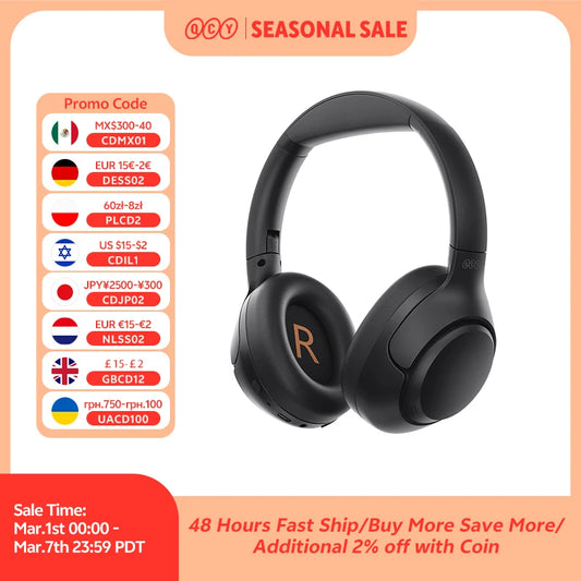 QCY H3 ANC Wireless Headphones Bluetooth 5.4 Hi-Res Audio Over Ear Headset 43dB Hybrid Active Noise Cancellation Earphones 60H