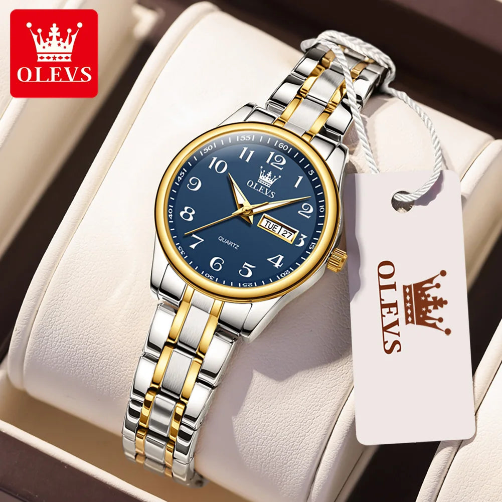 OLEVS Quartz Watch Women Fashion Stainless Steel Waterproof Luminous Luxury