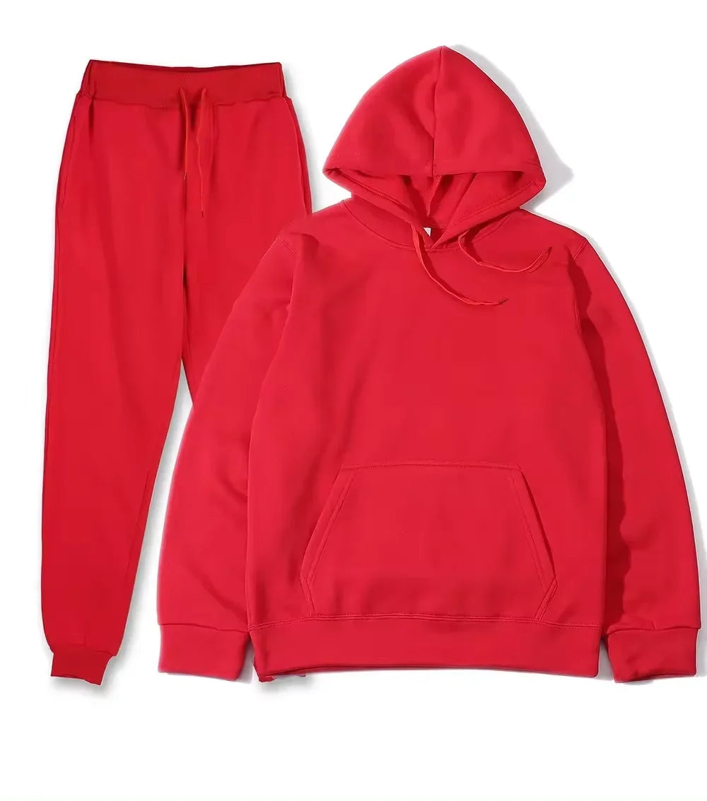 NONECN Winter Women Tracksuit Set Hooded Sweatpants Two Piece
