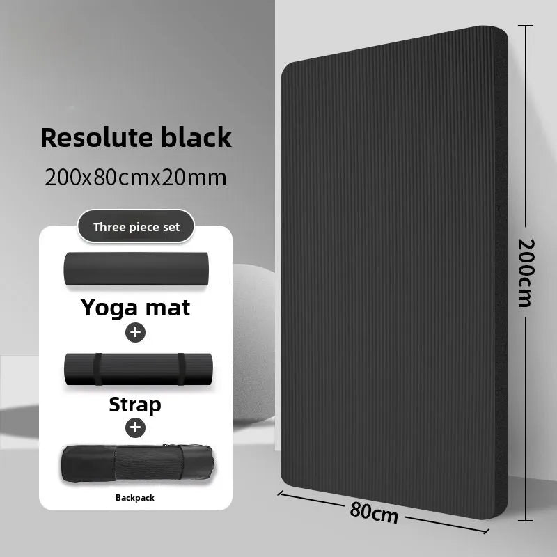 Men's Fitn Yoga Mat Thiened 20mm Wide Long Anti-slip Exercise Yoga Mat for Home Use l Rubber Pure Color Design