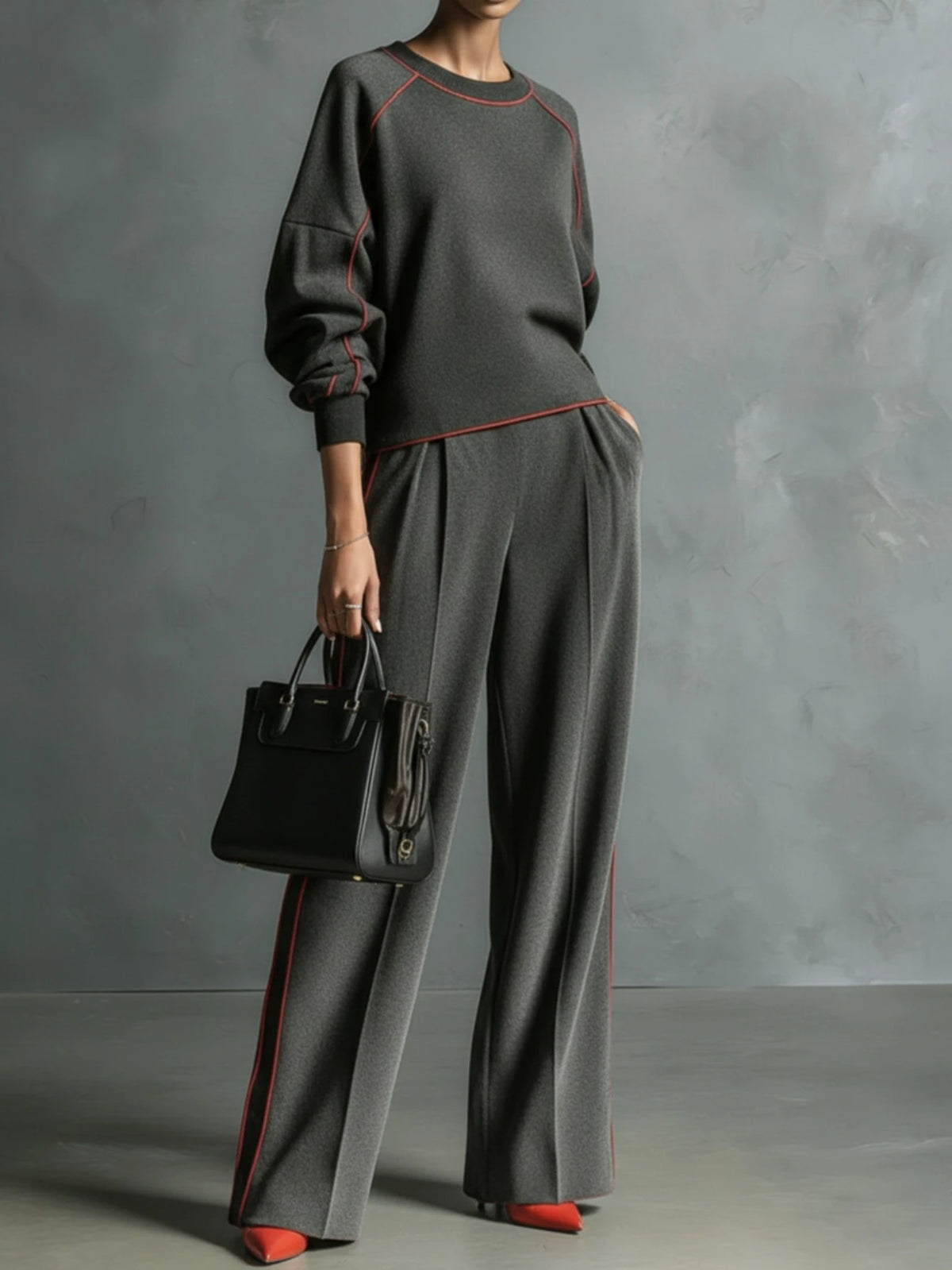 Women's Two Piece Striped Suit Long Sleeve Wide Leg Pants