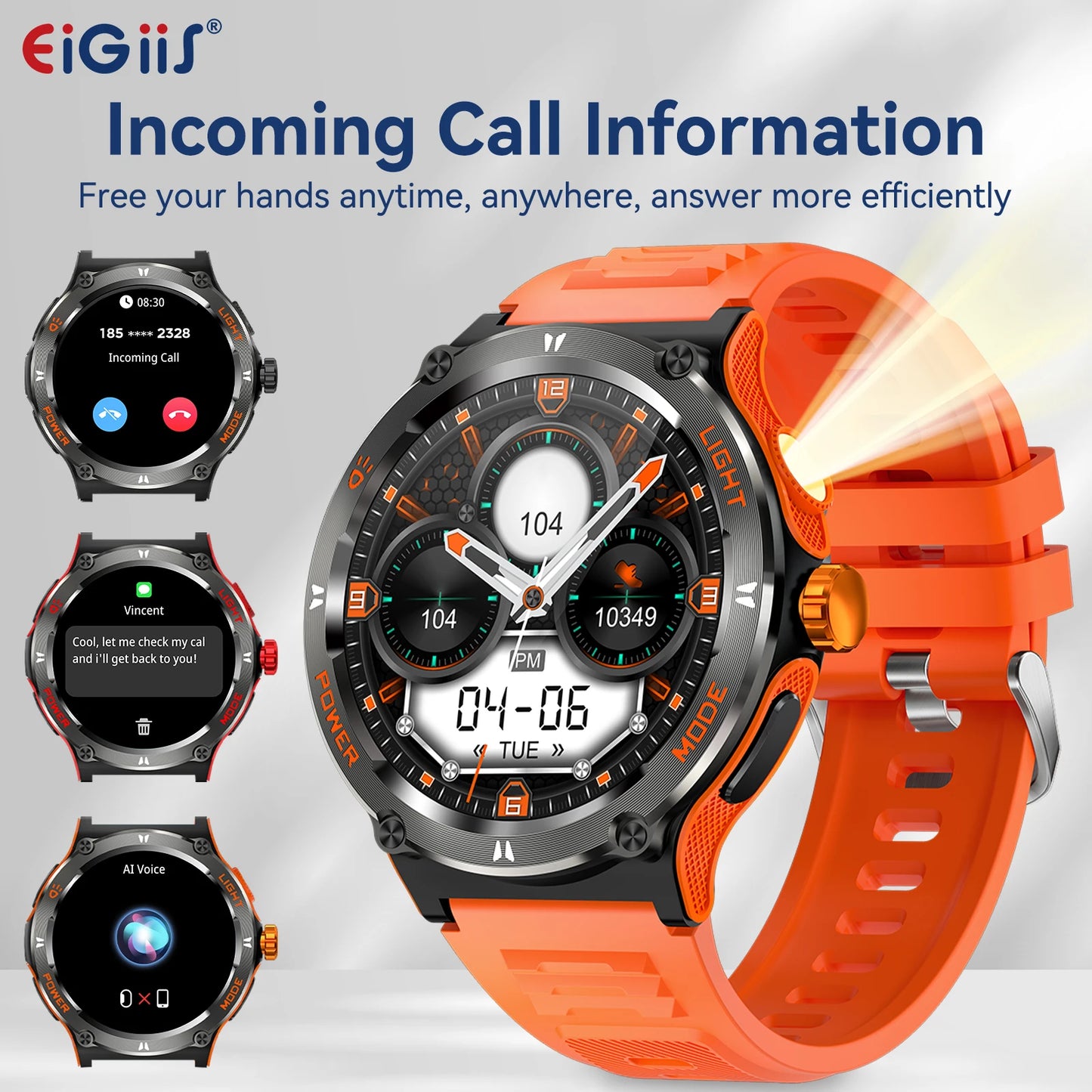 EIGIIS Smart Watch 3ATM Waterproof KT76 Compass And Heart Rate