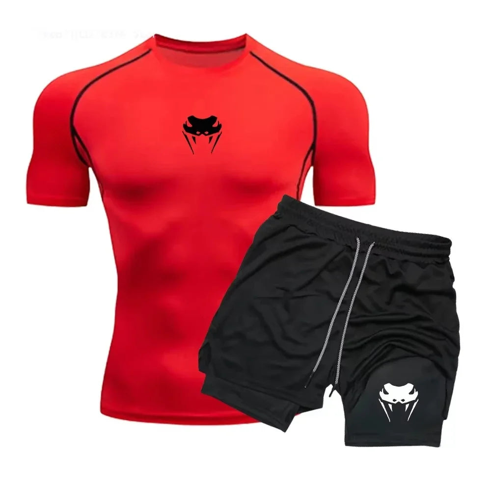 Men Quick Dry Compression Running With Short Sleeve Top Shorts