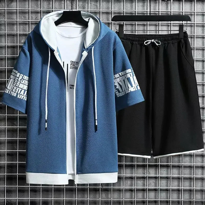 XMSFTD Summer Men's 2 Piece Quick Dry Hooded Sports Set