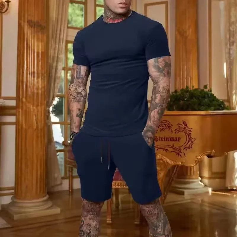 Mens Breathable Summer T Shirt And Shorts Two Piece Set