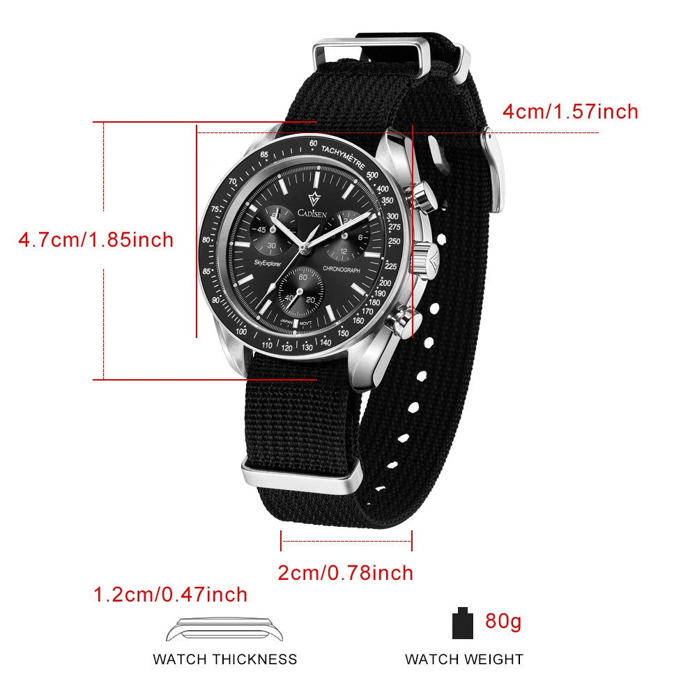 Cadisen Mens Quartz Chronograph Watch With Sapphire Crystal For Men