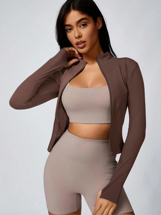 NONECN Fitfemme Womens Full Zip Long Sleeve Workout Jacket