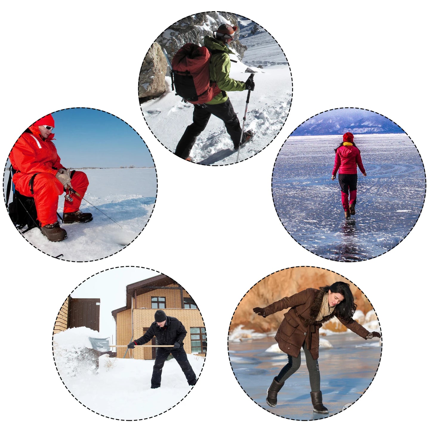 1/2Pair 19 Teeth Snow Spikes Crampons Anti Slip Ice Gripper Cleats Chain Claws for Hiking Climbing Fishing Walking Boots Cover ﻿