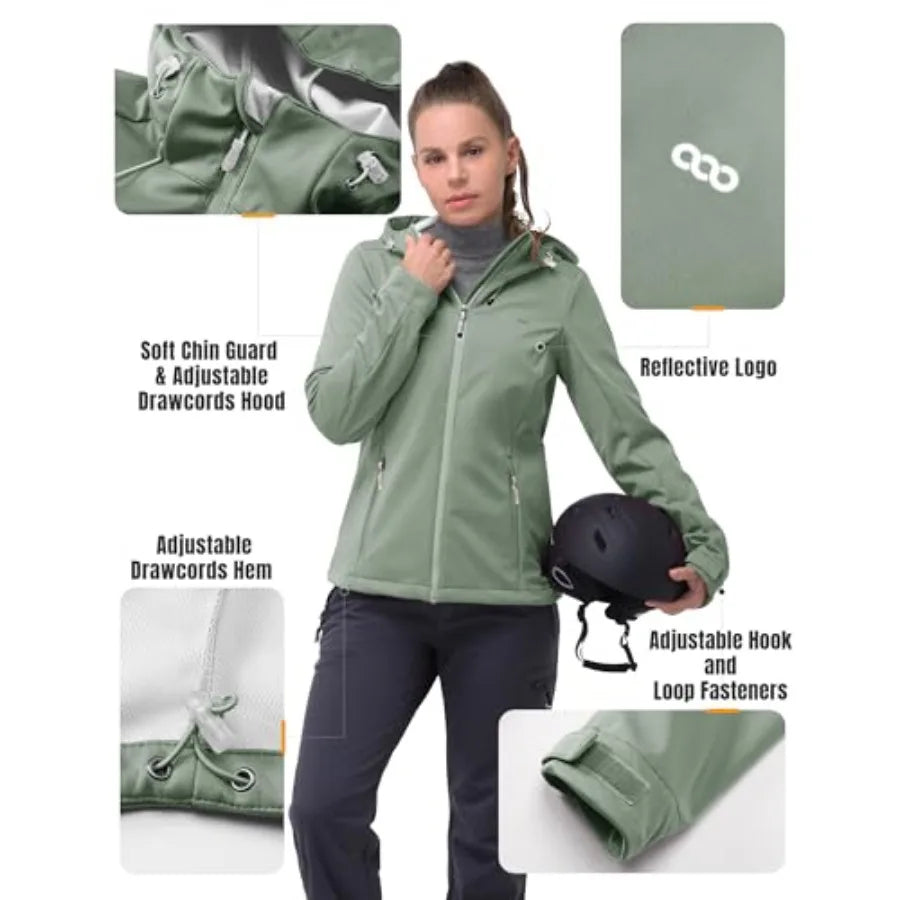 33000Feet Womens Softshell Waterproof Hooded Jacket For Outdoor Hiking