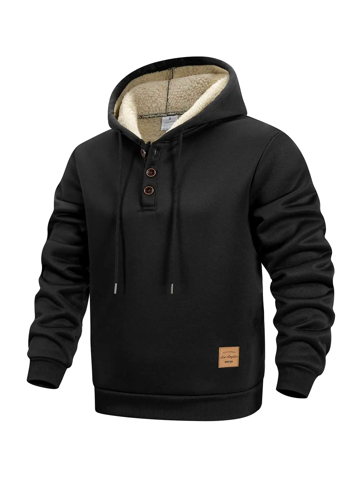 Mens Sherpa Fleece Lined Henley Hoodie Pullover Sweatshirt