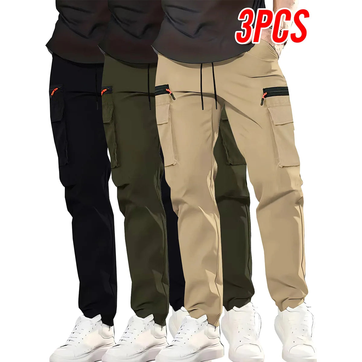Men's Zipper Cargo Pants With Multiple Pockets Straight Leg Fit
