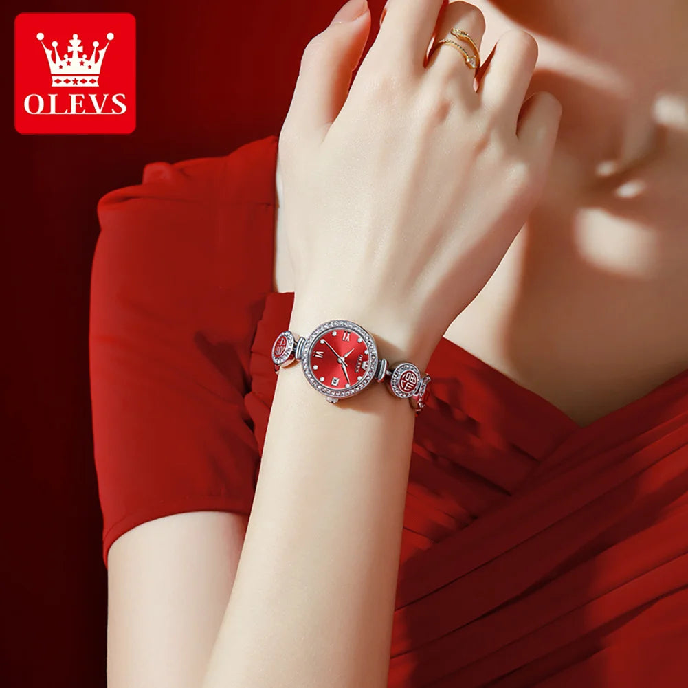 OLEVS 5630 Women Diamond Date Quartz Watch Waterproof Bracelet